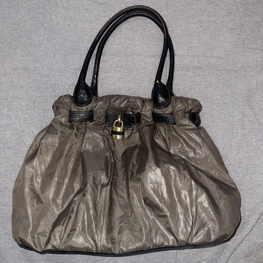 Mitzi Baker Vintage Designer Bag - Puffer Nylon & Leather Army Green 17W 13L